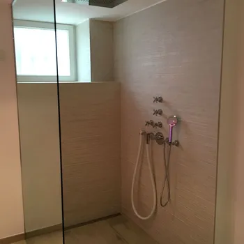 Neue moderne Dusche mit Regenpaneel