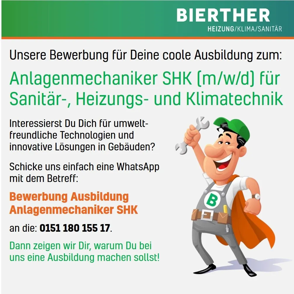 Ausbildung zum Anlagenmechaniker SHK in Heidelberg bei der Bierther GmbH