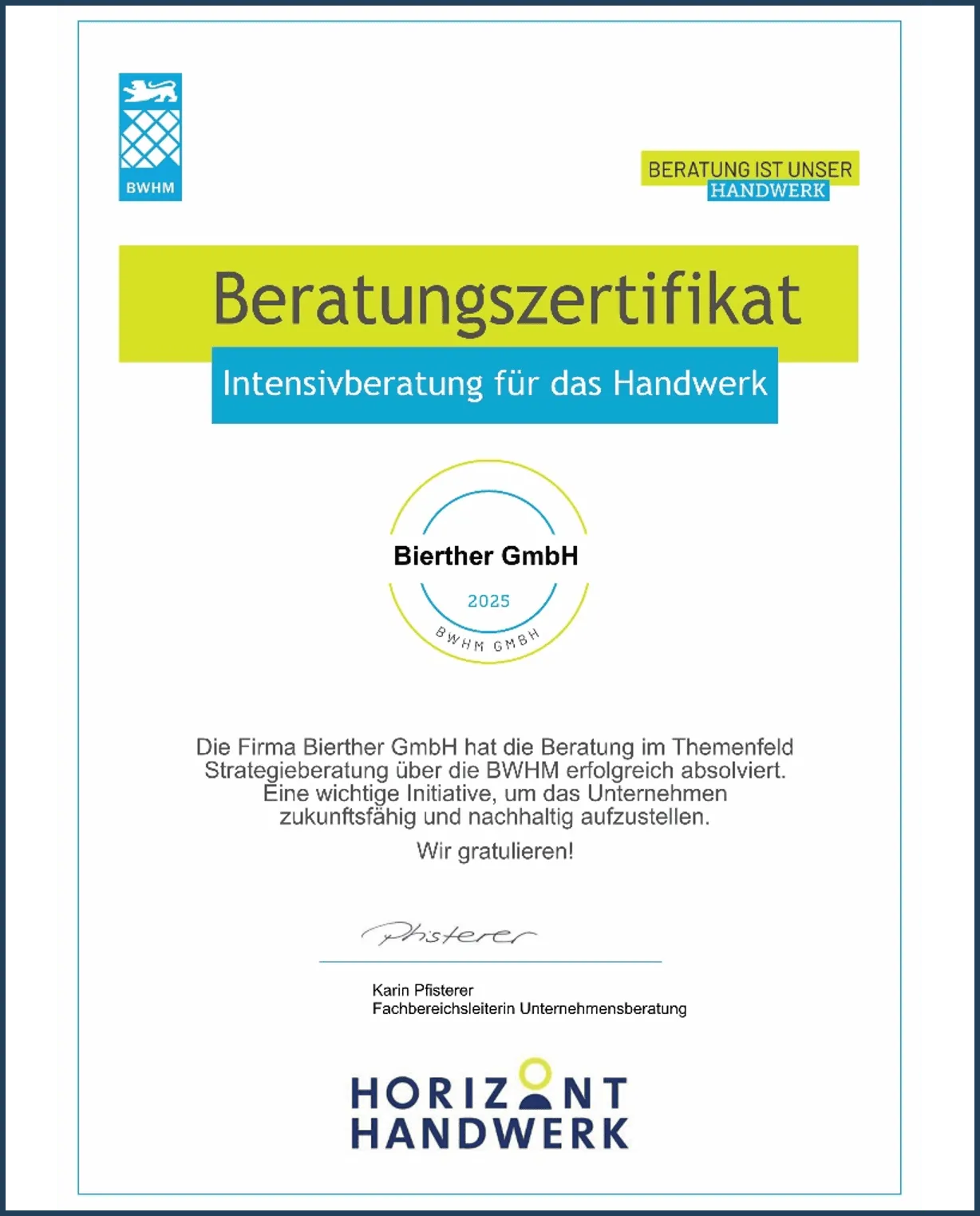 Zertifizierung Beratung Strategie 2025 Bierther GmbH